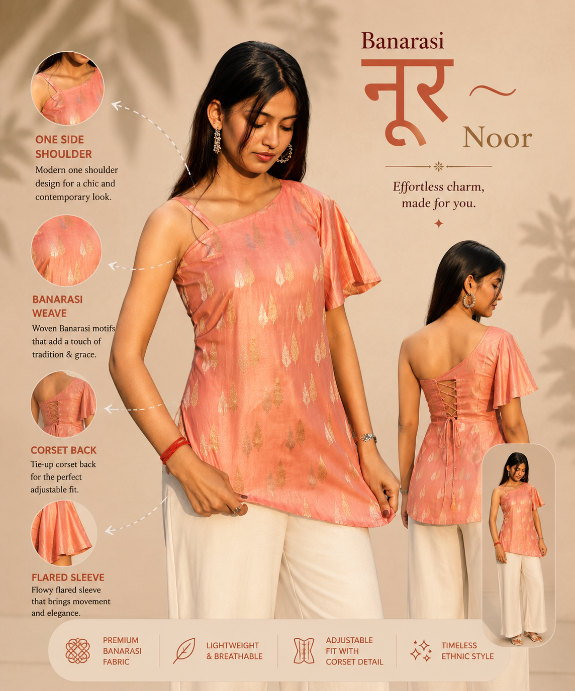 Banarasi Noor One-Shoulder Top