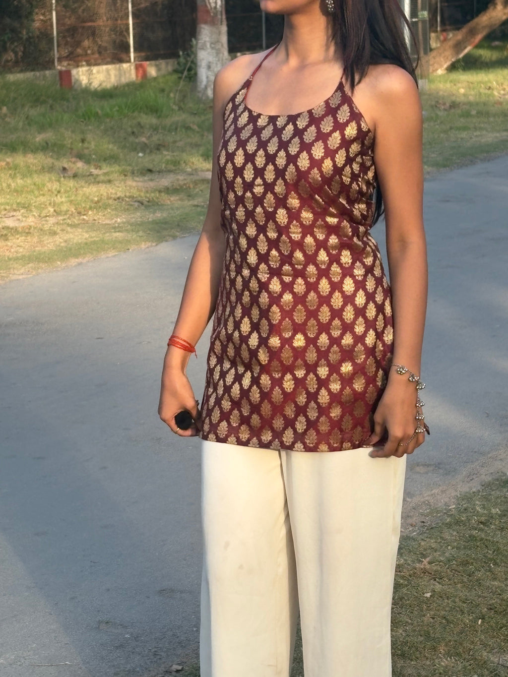 Banarasi Zoya Halter Kurti (Sleeveless)