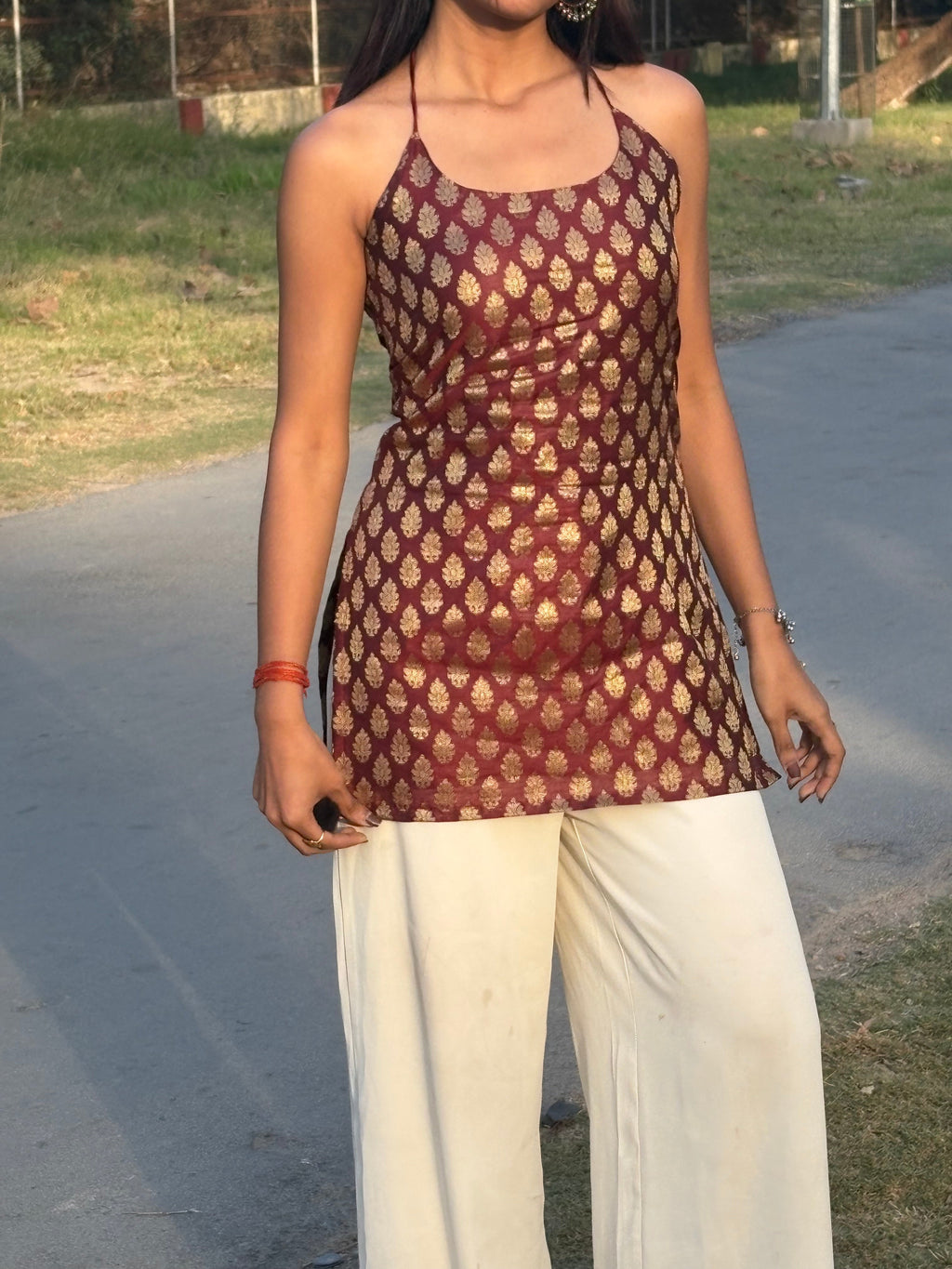 Banarasi Zoya Halter Kurti (Sleeveless)