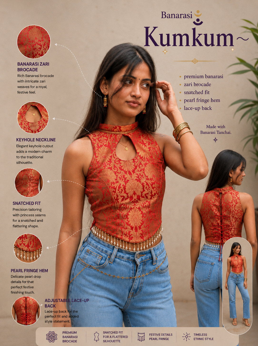 Banarasi Zari Brocade “Kumkum” Top