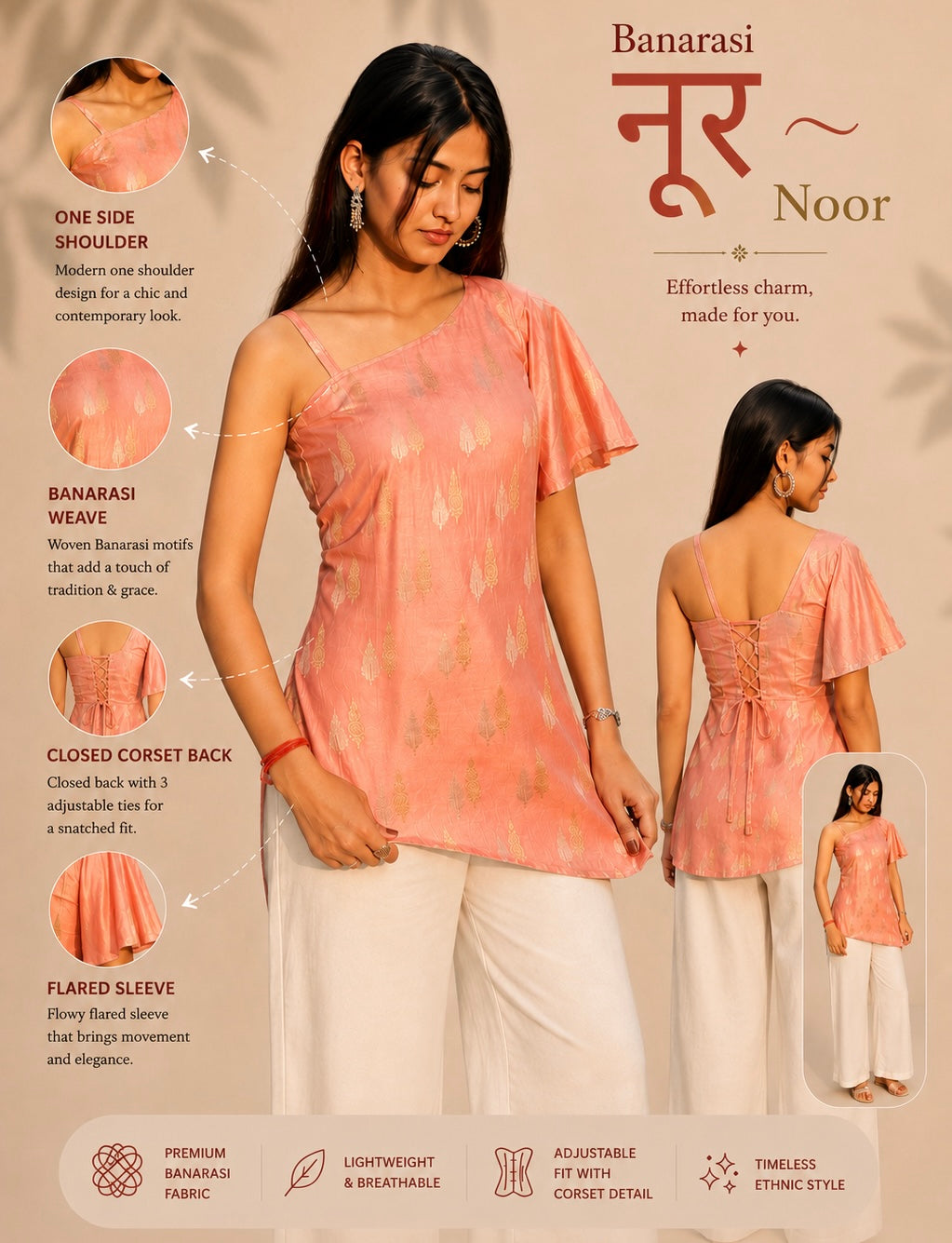 Banarasi Noor One-Shoulder Top
